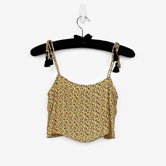 Faithfull the Brand Floral Crop Top Small Yellow Rayon Tassel Ties Daisy Summer - Picture 2 of 8